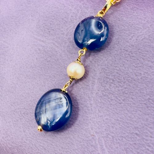 18CT GOLD CABOCHON SAPPHIRES AND PEARL PENDANT NECKLACE - ADDITIONAL PHOTO 3