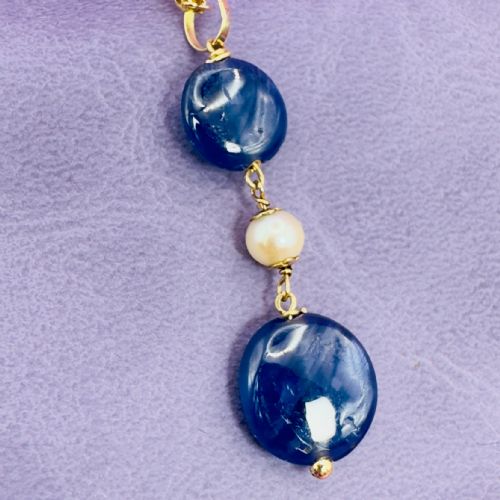 18CT GOLD CABOCHON SAPPHIRES AND PEARL PENDANT NECKLACE - ADDITIONAL PHOTO 1