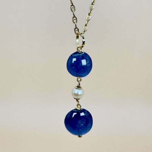 18CT GOLD CABOCHON SAPPHIRES AND PEARL PENDANT NECKLACE - ADDITIONAL PHOTO 2
