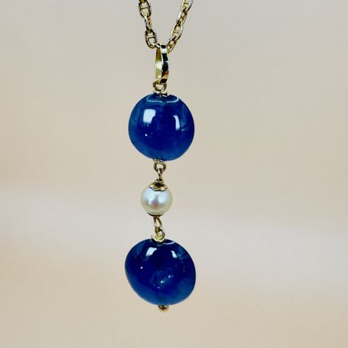 18CT GOLD CABOCHON SAPPHIRES AND PEARL PENDANT NECKLACE - ADDITIONAL PHOTO 4