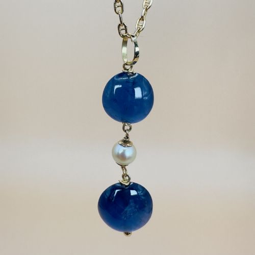 18CT GOLD CABOCHON SAPPHIRES AND PEARL PENDANT NECKLACE - ADDITIONAL PHOTO 5