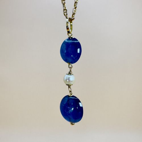 18CT GOLD CABOCHON SAPPHIRES AND PEARL PENDANT NECKLACE - ADDITIONAL PHOTO 6