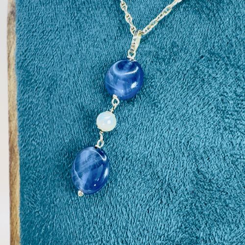 18CT GOLD CABOCHON SAPPHIRES AND PEARL PENDANT NECKLACE - ADDITIONAL PHOTO 8