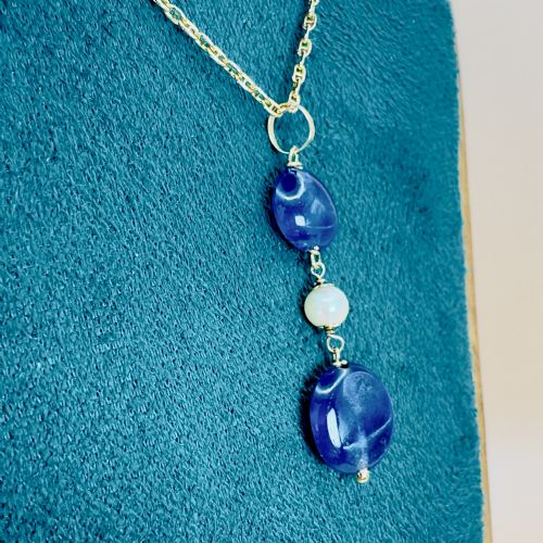 18CT GOLD CABOCHON SAPPHIRES AND PEARL PENDANT NECKLACE - ADDITIONAL PHOTO 9
