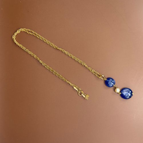 18CT GOLD CABOCHON SAPPHIRES AND PEARL PENDANT NECKLACE - ADDITIONAL PHOTO 10