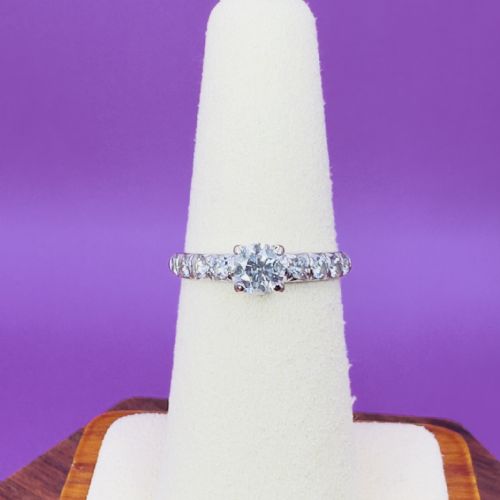18ct White Gold Diamond Solitaire (0.60ct) and Shoulder Diamonds Half Eternity Engagement Ring