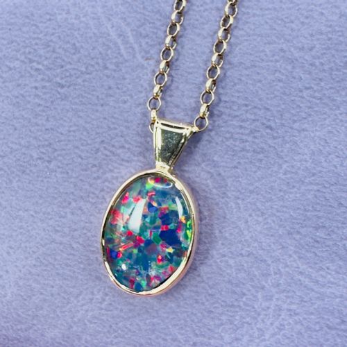 fig 1. 9ct Gold Encased Natural Black Opal (5.50ct) Solitaire Pendant Necklace