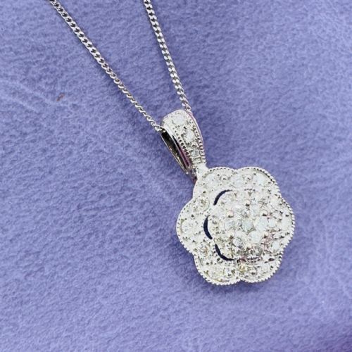 9CT WHITE GOLD DIAMOND 040CT DAISY CLUSTER PENDANT NECKLACE - ADDITIONAL PHOTO 2