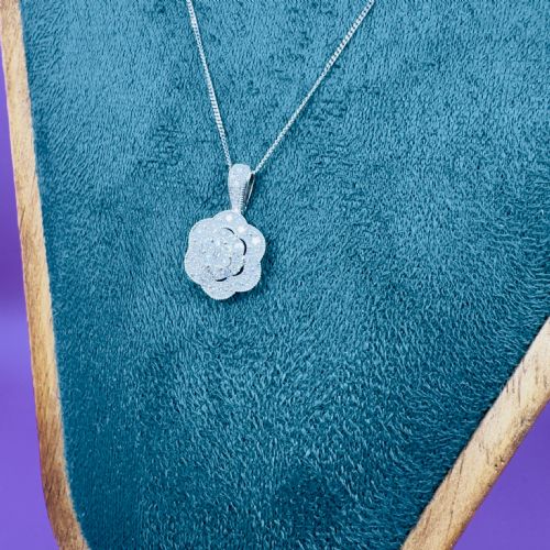 9CT WHITE GOLD DIAMOND 040CT DAISY CLUSTER PENDANT NECKLACE - ADDITIONAL PHOTO 4