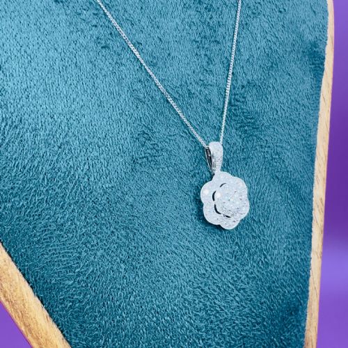 9CT WHITE GOLD DIAMOND 040CT DAISY CLUSTER PENDANT NECKLACE - ADDITIONAL PHOTO 5