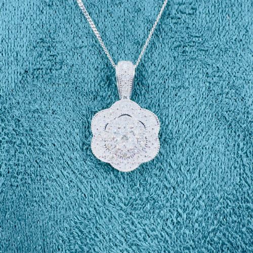 9CT WHITE GOLD DIAMOND 040CT DAISY CLUSTER PENDANT NECKLACE - ADDITIONAL PHOTO 6