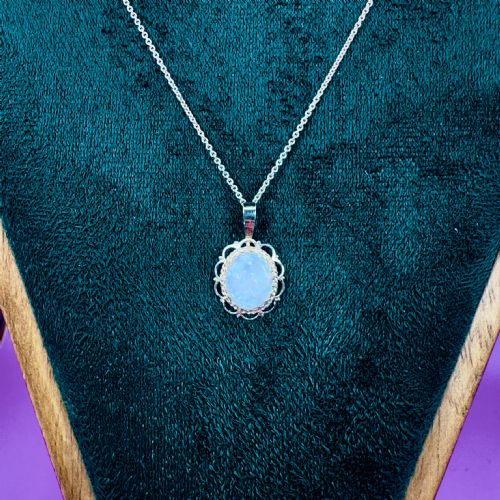 9CT GOLD VINTAGE FANCY FILIGREED LARGE OPAL SOLITAIRE PENDANT NECKLACE - ADDITIONAL PHOTO 3