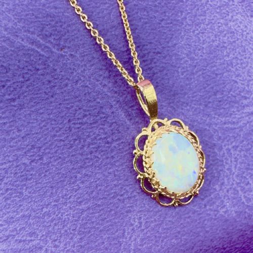 9CT GOLD VINTAGE FANCY FILIGREED LARGE OPAL SOLITAIRE PENDANT NECKLACE - ADDITIONAL PHOTO 4