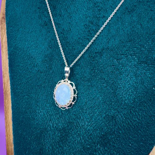 9CT GOLD VINTAGE FANCY FILIGREED LARGE OPAL SOLITAIRE PENDANT NECKLACE - ADDITIONAL PHOTO 5