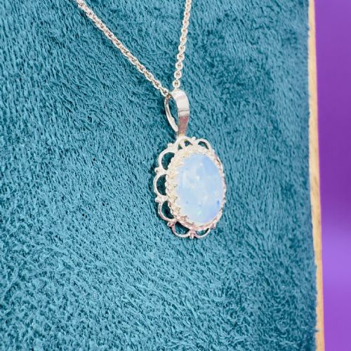 9CT GOLD VINTAGE FANCY FILIGREED LARGE OPAL SOLITAIRE PENDANT NECKLACE - ADDITIONAL PHOTO 8
