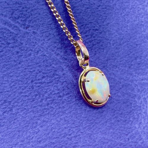 9CT GOLD VINTAGE OPAL SOLITAIRE PENDANT NECKLACE - ADDITIONAL PHOTO 3