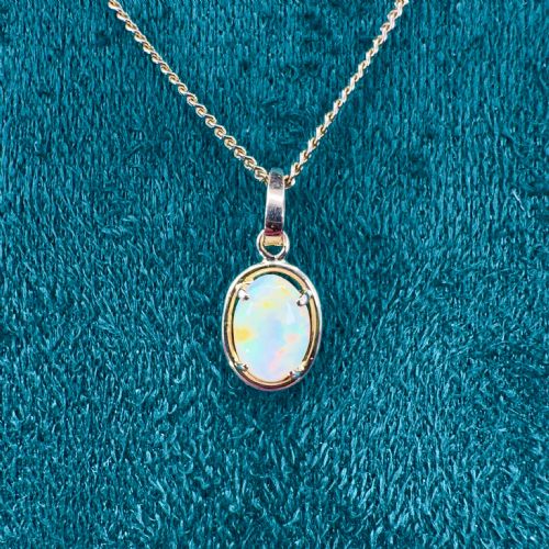 9CT GOLD VINTAGE OPAL SOLITAIRE PENDANT NECKLACE - ADDITIONAL PHOTO 6