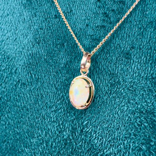 9CT GOLD VINTAGE OPAL SOLITAIRE PENDANT NECKLACE - ADDITIONAL PHOTO 7