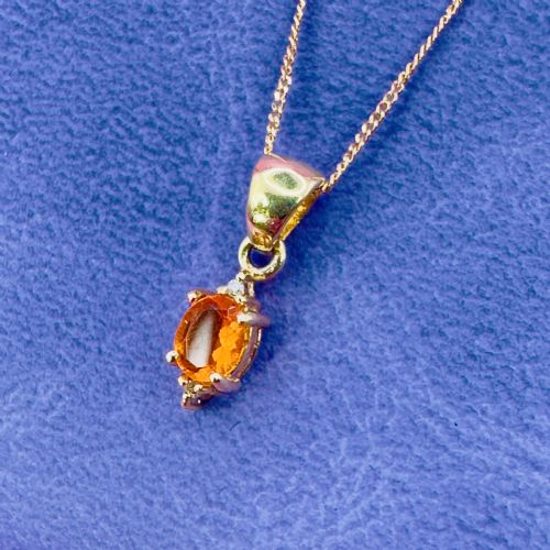 9CT GOLD FIRE OPAL AND DIAMOND THREE STONE PENDANT NECKLACE - ADDITIONAL PHOTO 1