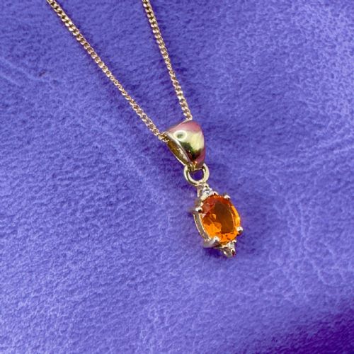 9CT GOLD FIRE OPAL AND DIAMOND THREE STONE PENDANT NECKLACE - ADDITIONAL PHOTO 2
