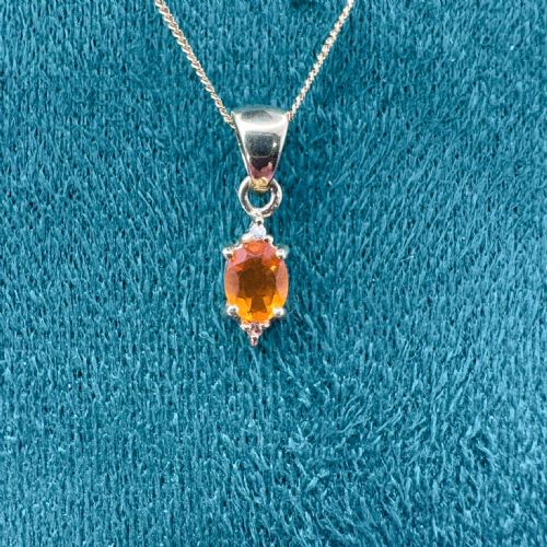 9CT GOLD FIRE OPAL AND DIAMOND THREE STONE PENDANT NECKLACE - ADDITIONAL PHOTO 9