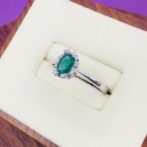 fig 1. 18ct White Gold Emerald and Diamond Cluster Ring