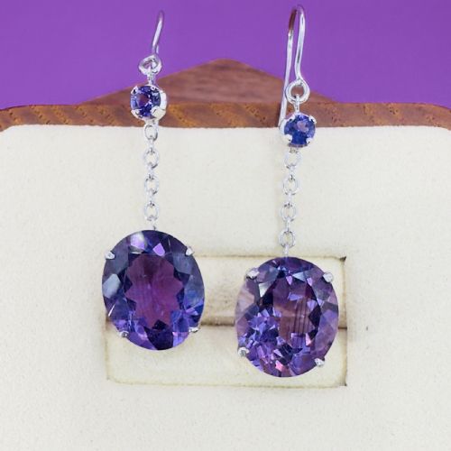 18CT WHITE GOLD ART DECO AMETHYST DROP DANGLY EARRINGS - ADDITIONAL PHOTO 3