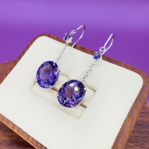 18CT WHITE GOLD ART DECO AMETHYST DROP DANGLY EARRINGS - ADDITIONAL PHOTO 1