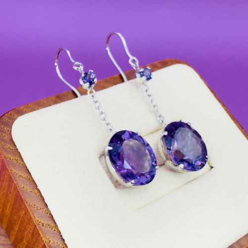 18CT WHITE GOLD ART DECO AMETHYST DROP DANGLY EARRINGS - ADDITIONAL PHOTO 2