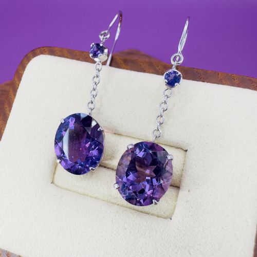 18CT WHITE GOLD ART DECO AMETHYST DROP DANGLY EARRINGS - ADDITIONAL PHOTO 4