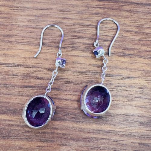 18CT WHITE GOLD ART DECO AMETHYST DROP DANGLY EARRINGS - ADDITIONAL PHOTO 5