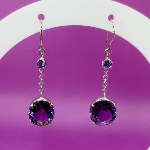 18CT WHITE GOLD ART DECO AMETHYST DROP DANGLY EARRINGS - ADDITIONAL PHOTO 6