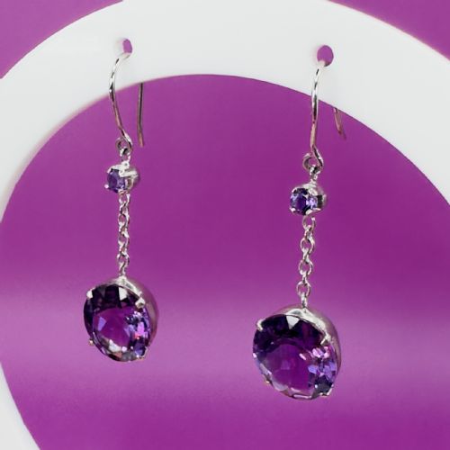 18CT WHITE GOLD ART DECO AMETHYST DROP DANGLY EARRINGS - ADDITIONAL PHOTO 7