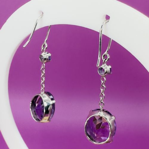 18CT WHITE GOLD ART DECO AMETHYST DROP DANGLY EARRINGS - ADDITIONAL PHOTO 9