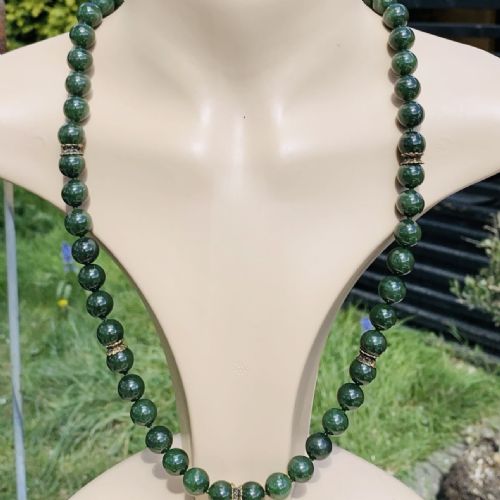 ANTIQUE SILVER CLASP AND SPACERS NEPHRITE JADE HEAVY NECKLACE C1920'S - ADDITIONAL PHOTO 1