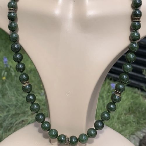 ANTIQUE SILVER CLASP AND SPACERS NEPHRITE JADE HEAVY NECKLACE C1920'S