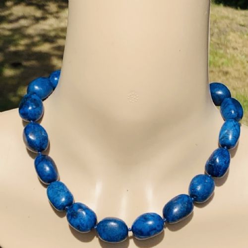 SILVER CLASPED LAPIS LAZULI BEADED NECKLACE C1950'S