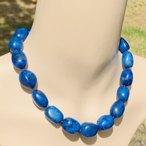 SILVER CLASPED LAPIS LAZULI BEADED NECKLACE C1950'S - ADDITIONAL PHOTO 3