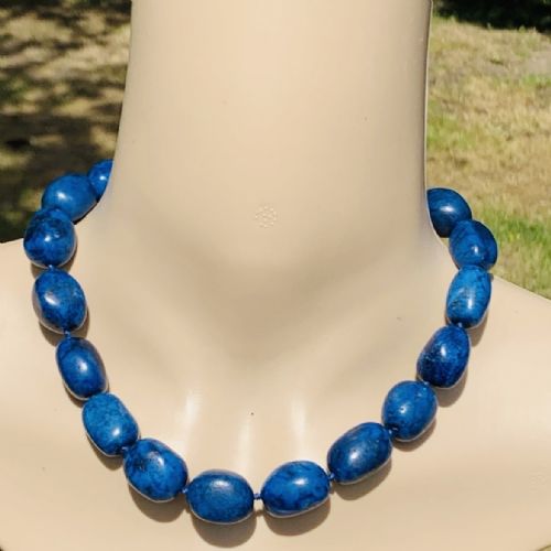 SILVER CLASPED LAPIS LAZULI BEADED NECKLACE C1950'S - ADDITIONAL PHOTO 4