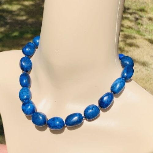 SILVER CLASPED LAPIS LAZULI BEADED NECKLACE C1950'S - ADDITIONAL PHOTO 5