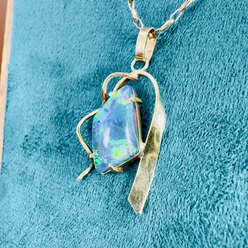 9CT GOLD ART DECO UNUSUALLY SHAPED BLACK OPAL 500CT DOUBLET PENDANT NECKLACE - ADDITIONAL PHOTO 3