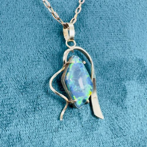 9CT GOLD ART DECO UNUSUALLY SHAPED BLACK OPAL 500CT DOUBLET PENDANT NECKLACE - ADDITIONAL PHOTO 5