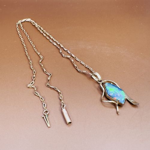 9CT GOLD ART DECO UNUSUALLY SHAPED BLACK OPAL 500CT DOUBLET PENDANT NECKLACE - ADDITIONAL PHOTO 7