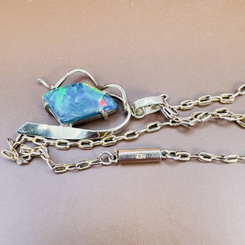 9CT GOLD ART DECO UNUSUALLY SHAPED BLACK OPAL 500CT DOUBLET PENDANT NECKLACE - ADDITIONAL PHOTO 8