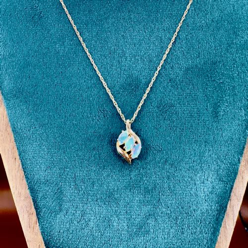fig 1. 10ct Gold Triple Marquis Cut Black Opal Pendant Necklace