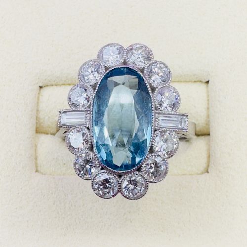 PLATINUM ELONGATED OVAL CUT AQUAMARINE 400CT DIAMOND 140CT CLUSTER RING - ADDITIONAL PHOTO 12