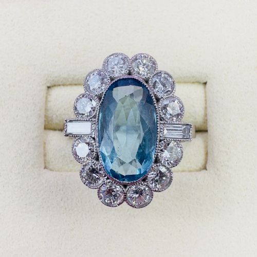 PLATINUM ELONGATED OVAL CUT AQUAMARINE 400CT DIAMOND 140CT CLUSTER RING - ADDITIONAL PHOTO 3