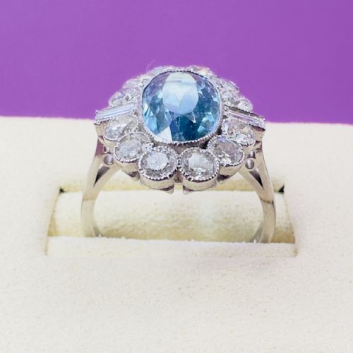 PLATINUM ELONGATED OVAL CUT AQUAMARINE 400CT DIAMOND 140CT CLUSTER RING - ADDITIONAL PHOTO 4
