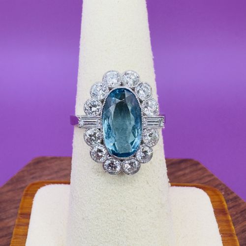PLATINUM ELONGATED OVAL CUT AQUAMARINE 400CT DIAMOND 140CT CLUSTER RING - ADDITIONAL PHOTO 5