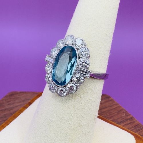 PLATINUM ELONGATED OVAL CUT AQUAMARINE 400CT DIAMOND 140CT CLUSTER RING - ADDITIONAL PHOTO 6